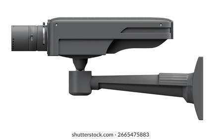 Side view of CCTV IP camera, isolated on white background. Integrated security solutions for office buildings. 3D illustration.