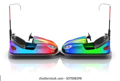 Side view of colorful electric bumper car over white reflective background - 3d illustration