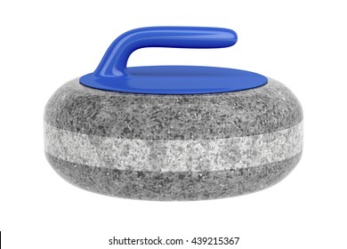 Side view of curling stone with blue handle, isolated on white background. 3D illustration