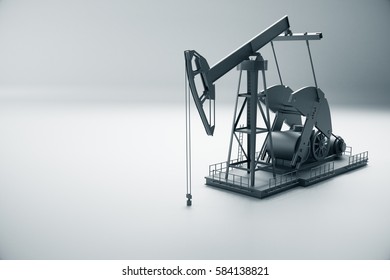 Side View Of Dark Oil Pump On Light Background. Industry Concept. 3D Rendering