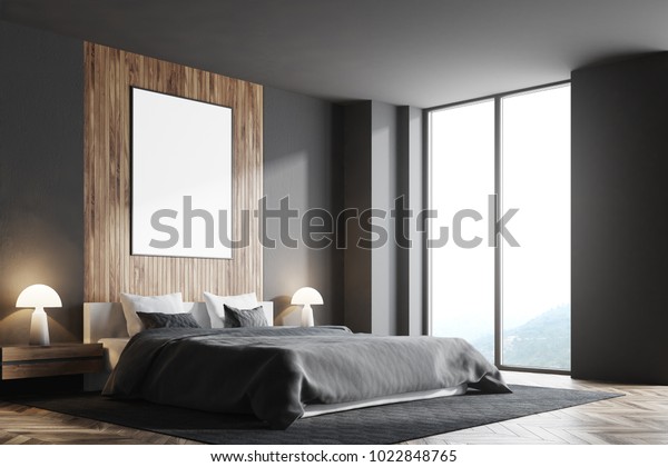 Side View Gray Dark Wooden Bedroom Stockillustration 1022848765