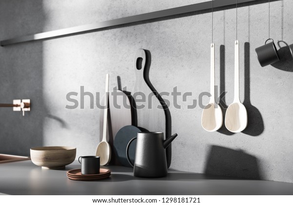 Side View Gray Kitchen Countertop Cutting Stock Illustration