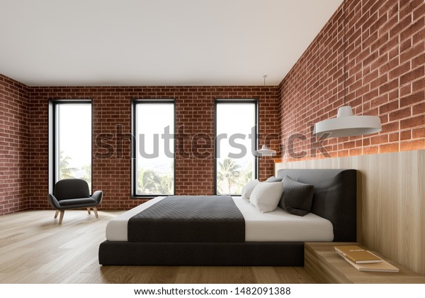 Side View Loft Bedroom Brick Walls Stock Illustration 1482091388