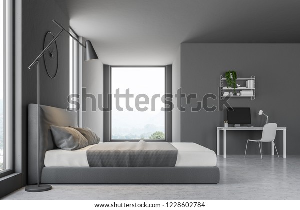 Side View Master Bedroom Gray Walls Stock Illustration