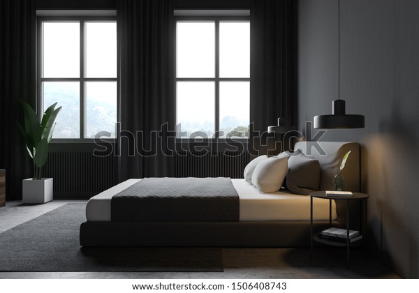 Side View Modern Bedroom Grey Walls Stock Illustration