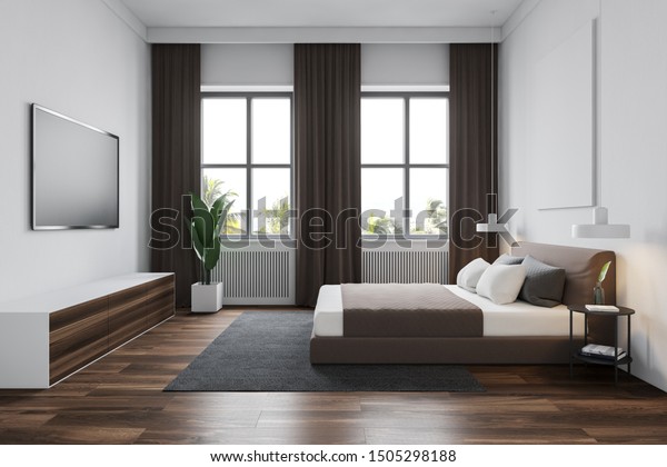 Side View Modern Bedroom White Walls Stock Illustration