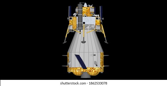 Side View On 3D Model Of China's Chang'e-5 Moon Sample Return Mission. After 44 Yrs A Mission Will Bring Back Moon Soil Back To Earth. The Mission Will Land 28th November 2020 At Mons Rümker On Moon.