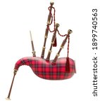 Side view of red bagpipe isolated on white background - 3D illustration