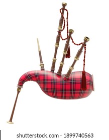 Side view of red bagpipe isolated on white background - 3D illustration