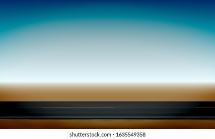 Side View Of A Road, Roadside, Straight Horizon Desert And Clear Blue Sky Background, Illustration