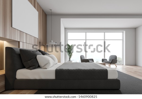 Side View Stylish Bedroom White Wooden Stock Illustration