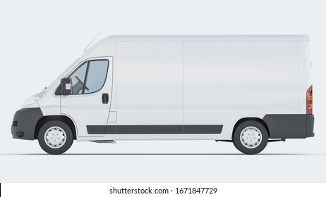 Side View of a White Delivery Van on White Background 3D Rendering