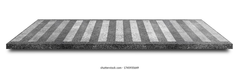 Side View Of White Pedestrian Crosswalk Or Zebra Crossing On Asphalt Road Isolated On White Background. (Clipping Path), 3d Illustration