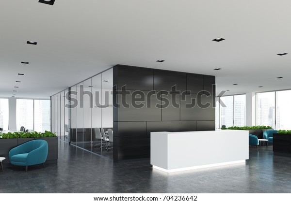 Side View White Reception Desk Standing Stock Illustration 704236642