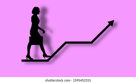 
Side View Of A Woman Climbing The Stairs. Concept Of Success And Achievement Of Your Goal.