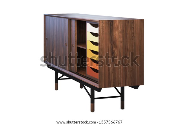 Sideboard Retractable Shelves Wooden Chest Drawers Stock