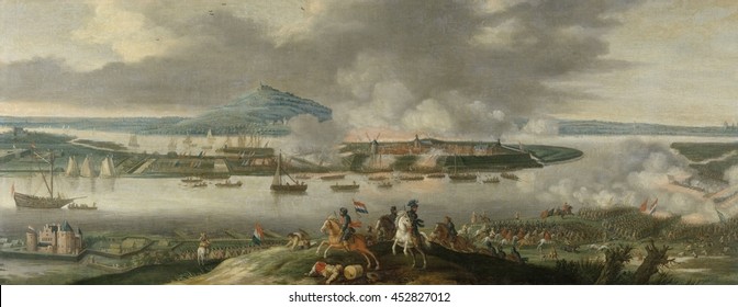 Siege of Schenckenschans by Prince Frederick Henry, April 1636, by Gerrit van Santen, c. 1636-50, Dutch painting, oil on canvas. The victorious Dutch siege to recapture the city lasted from July 1635