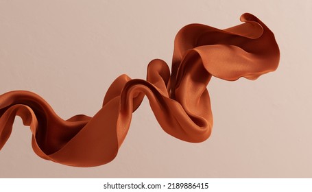 Sienna Scarf In The Wind, Isolated Dynamic Fabric, Brown Fly Cloth 3d Rendering