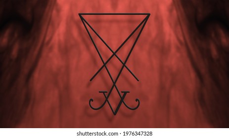 Sigil of Lucifer on a red background. Magic symbol. 3D rendering