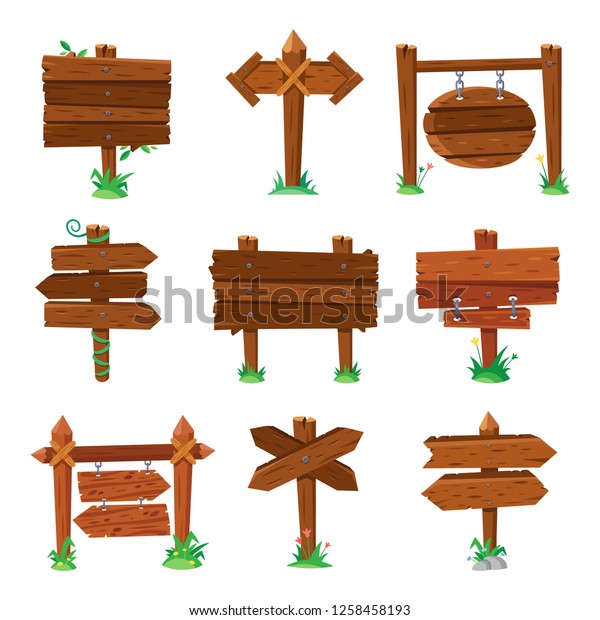 Sign Boards Green Grass Wooden Plank Stock Illustration 1258458193