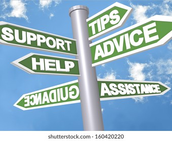 Sign Directions Support Help Tips Advice Guidance Assistance