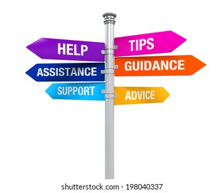 Sign Directions Support Help Tips Advice Guidance Assistance - Powered by Shutterstock