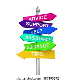 Sign Directions Support Help Tips Advice Guidance Assistance