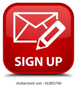 Sign Up (edit Mail Icon) Red Square Button