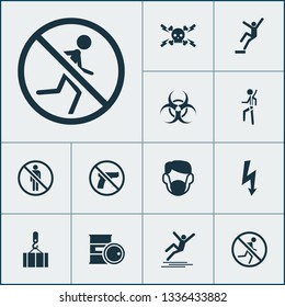 Sign Icons Set With Not Running, Stop, Risk And Other Safety Harness Elements. Isolated  Illustration Sign Icons.