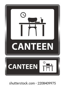 Sign Illustration Of Canteen With Chair, Table, Wall Clock, Plate And Soda On Isolated White Background. 