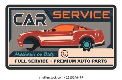 Sign Illustration Of Car Service With Details And Blank Space For Company Contact Number On Isolated White Background. 