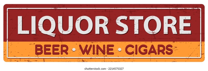 Sign Illustration Of Liquor Store With Beer, Wine And Cigars On Isolated White Background.