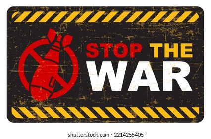 Sign Illustration Of Stop The War Sign With Nuclear Bomb On Isolated White Background.