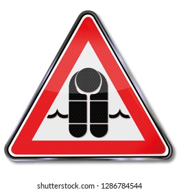 Sign with life jacket for the security