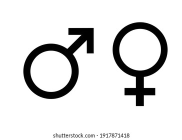 sign for male and female, black and white image isolated on white background