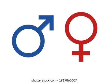 Sign For Male And Female, Blue And Red Isolated On White Background