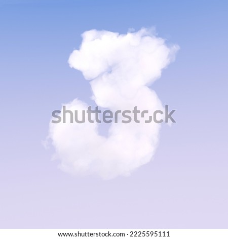 Sign number three cloud texture 3d illustration, concept of third idea or place
