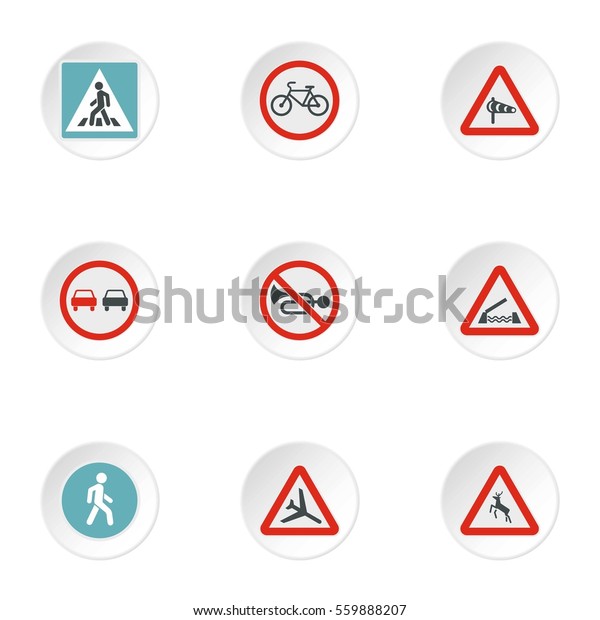 Sign on road icons set. Flat illustration of 9 sign\
on road  icons for\
web