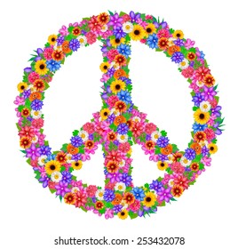 Sign Peace From Flowers On White Background.