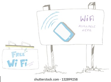 Sign post in two different styles with Wifi available sketch