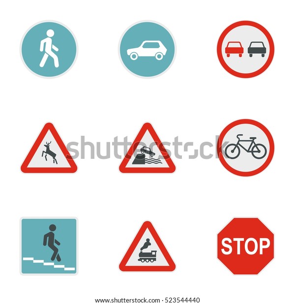 Sign warning icons set. Flat illustration of 9 sign\
warning  icons for\
web