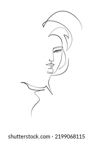 Signature In A Form Of Woman Face, Continuous Line Ink Drawing