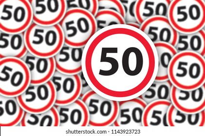 Signboard For 50 Years Old Anniversary, Abraham, Sarah Or Wedding  Day. Man Or Woman Sign. Celebration Card, Banner.  Happy Birthday, Bday. Congratulations Fifty Year 50th. Road Sign Or Traffic Sign.