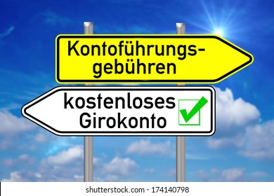 Signpost With The German Words Free Checking Account Over Blue Sky / Free Checking Account