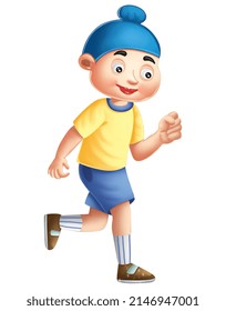 A Sikh Boy Jogging Cartoon Image Illustration