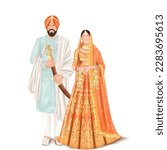 Sikh Couple Wedding Card Illustration