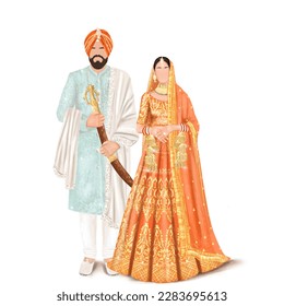 Sikh Couple Wedding Card Illustration - Powered by Shutterstock