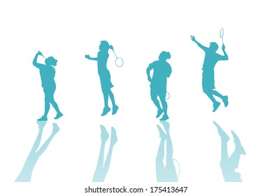 silhouette actions of badminton player on white 