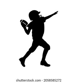 Silhouette Of American Football Boy Player Throwing Ball. Symbol Sport. Illustration Icon Logo 