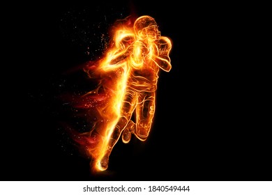 Silhouette of American football player, player in action on fire. Isolated on black background. Concept for sports, speed, bets, American game. 3D illustration, 3D render - Powered by Shutterstock